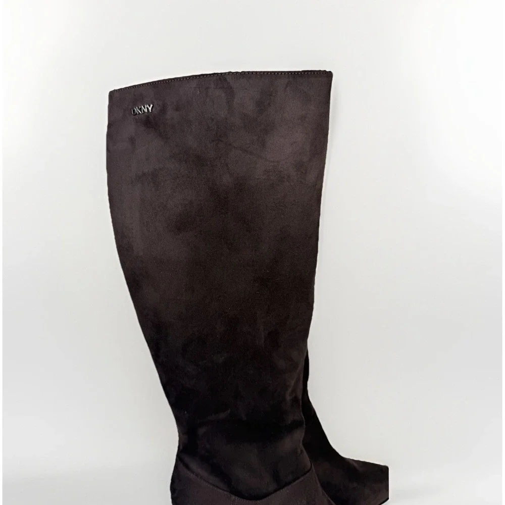 DKNY Salem Boots Dark Brown Witchy Pointed‎ Toe Knee High Chunky Heeled Boots 10